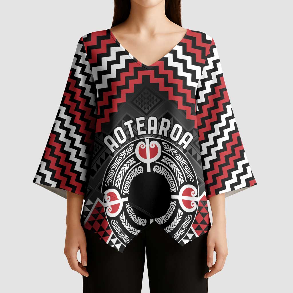 Personalised Aotearoa Niho Taniwha Motif Kimono Sleeve Blouse Red Style - Polynesian Pride