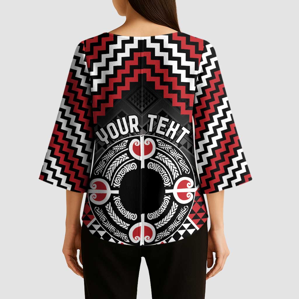 Personalised Aotearoa Niho Taniwha Motif Kimono Sleeve Blouse Red Style - Polynesian Pride