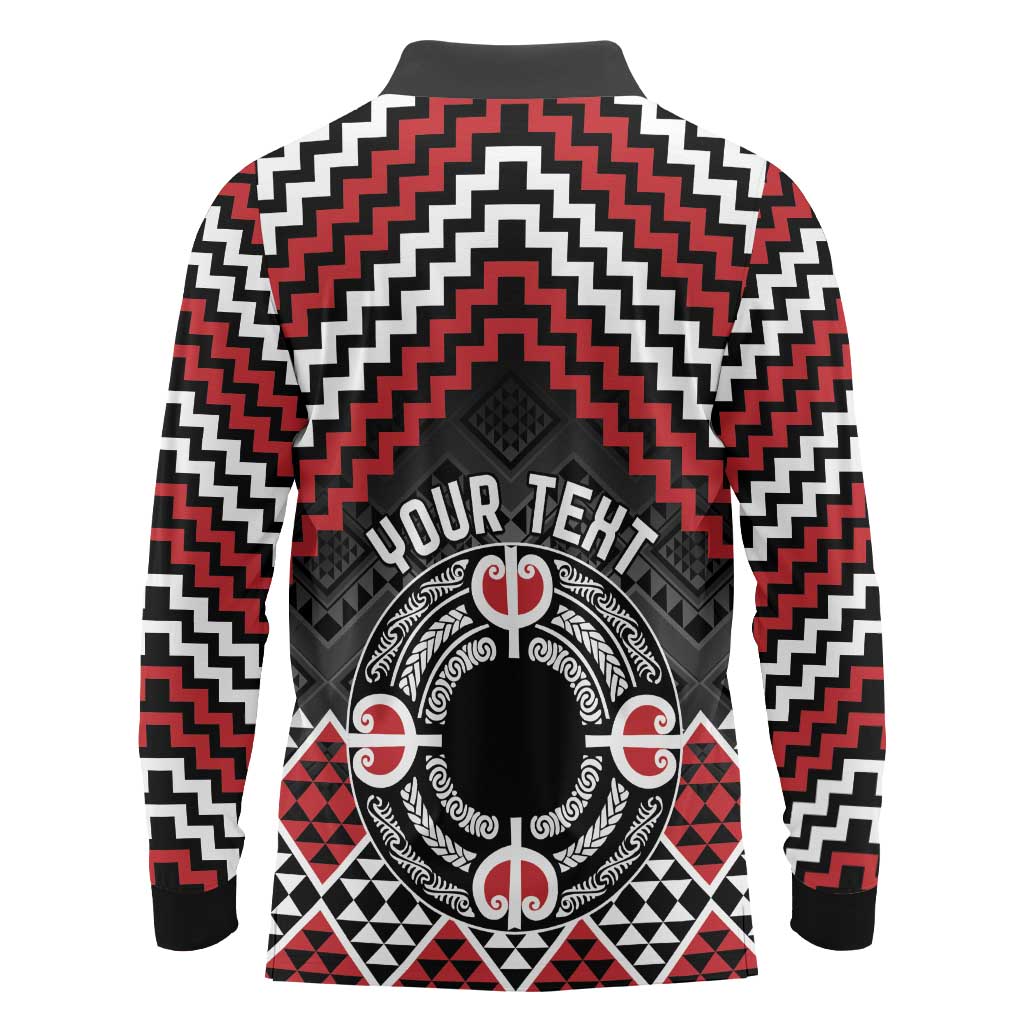 Personalised Aotearoa Niho Taniwha Motif Long Sleeve Polo Shirt Red Style