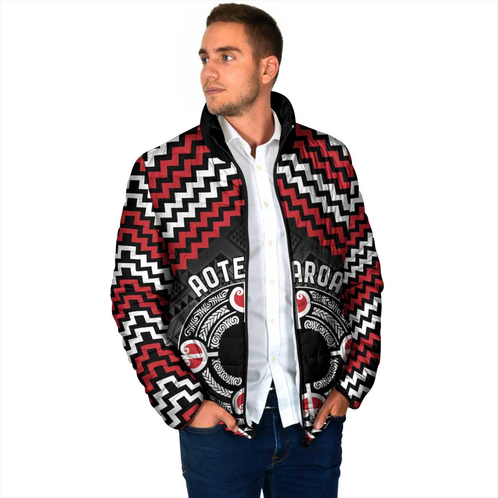Personalised Aotearoa Niho Taniwha Motif Padded Jacket Red Style - Polynesian Pride