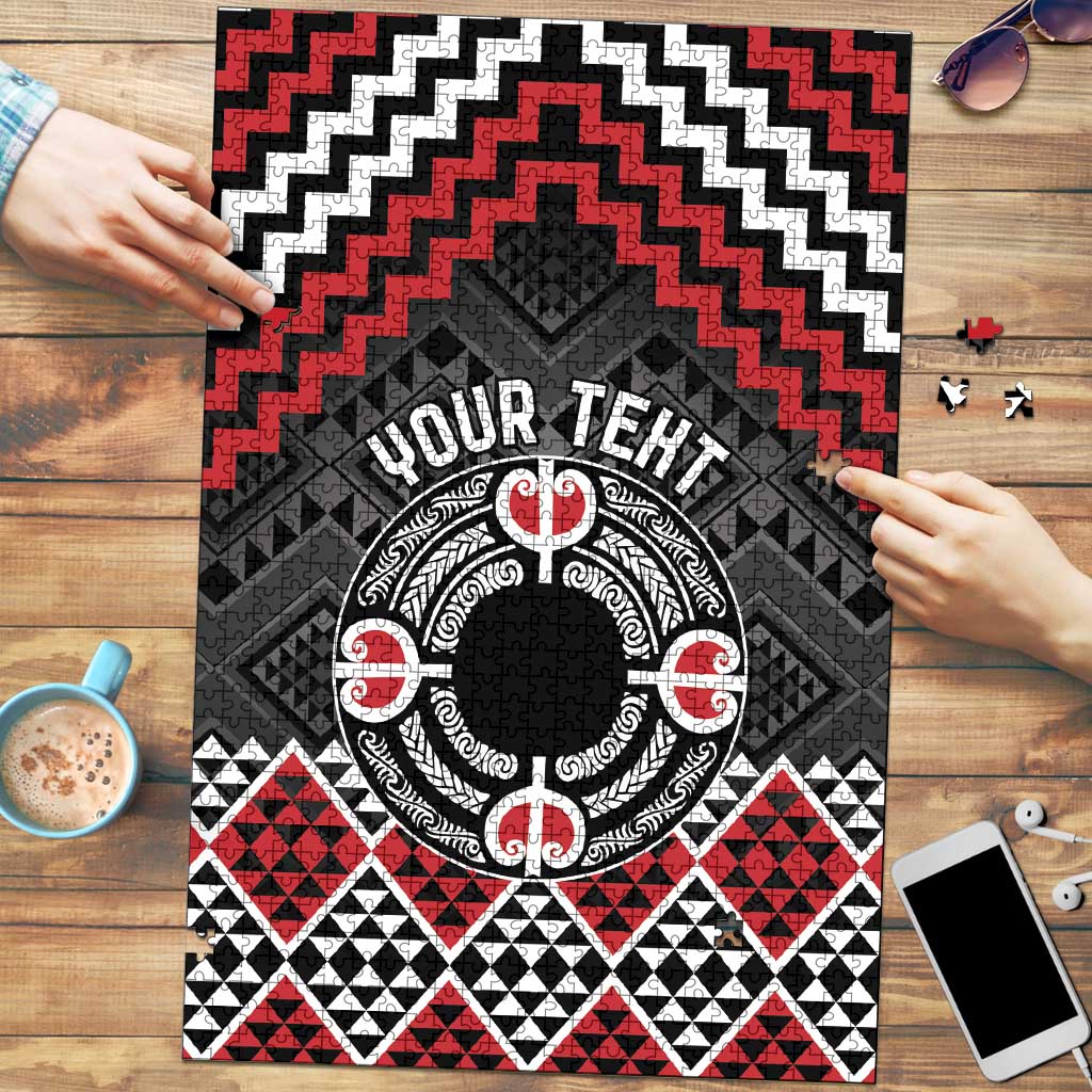Personalised Aotearoa Niho Taniwha Motif Puzzle Red Style - Polynesian Pride