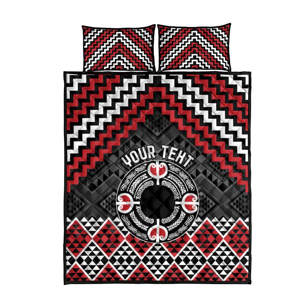 Personalised Aotearoa Niho Taniwha Motif Quilt Bed Set Red Style