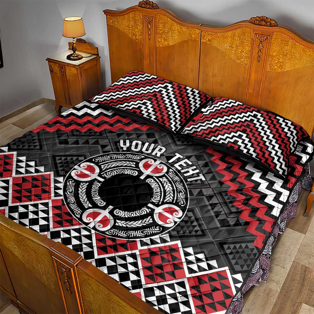 Personalised Aotearoa Niho Taniwha Motif Quilt Bed Set Red Style
