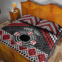Personalised Aotearoa Niho Taniwha Motif Quilt Bed Set Red Style