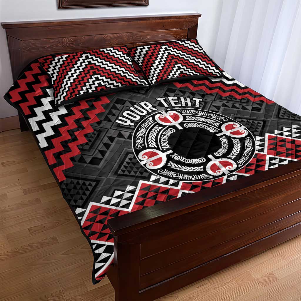 Personalised Aotearoa Niho Taniwha Motif Quilt Bed Set Red Style