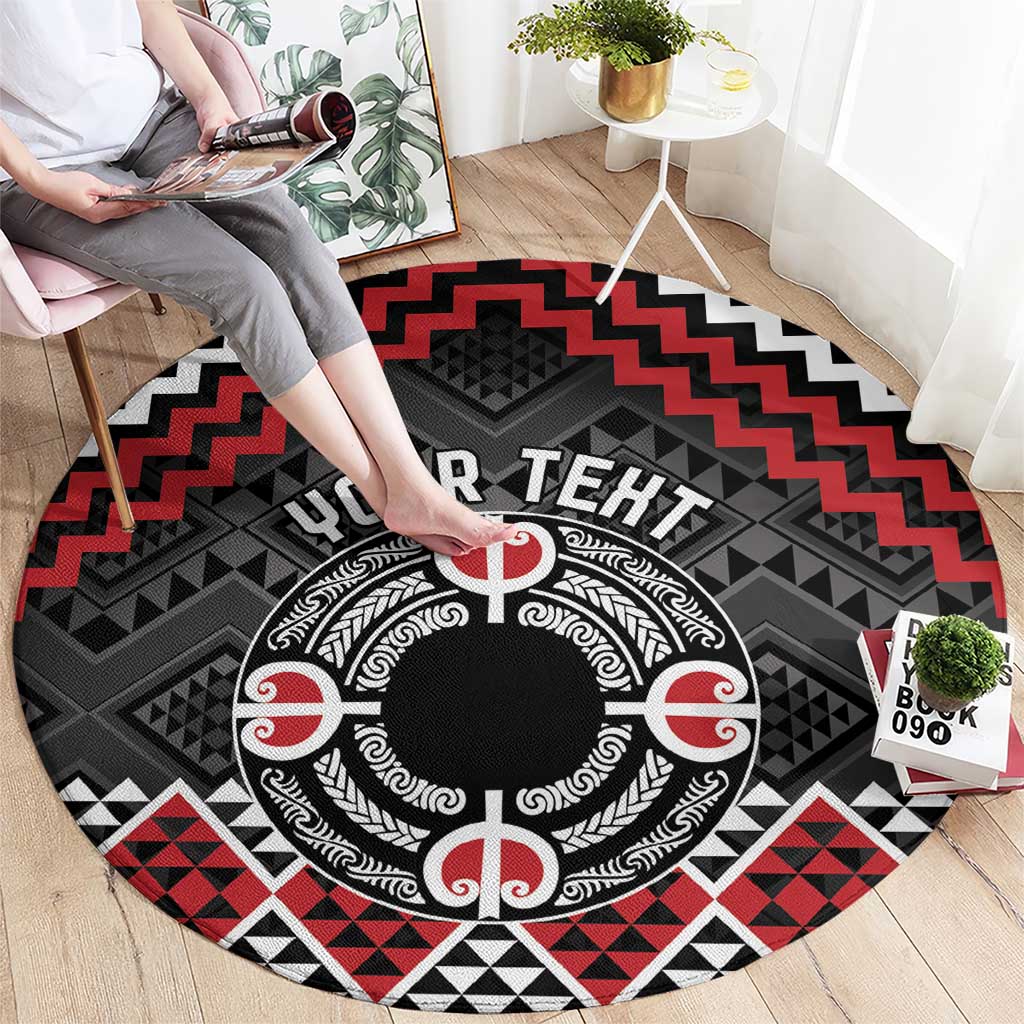 Personalised Aotearoa Niho Taniwha Motif Round Carpet Red Style LT9 - Polynesian Pride