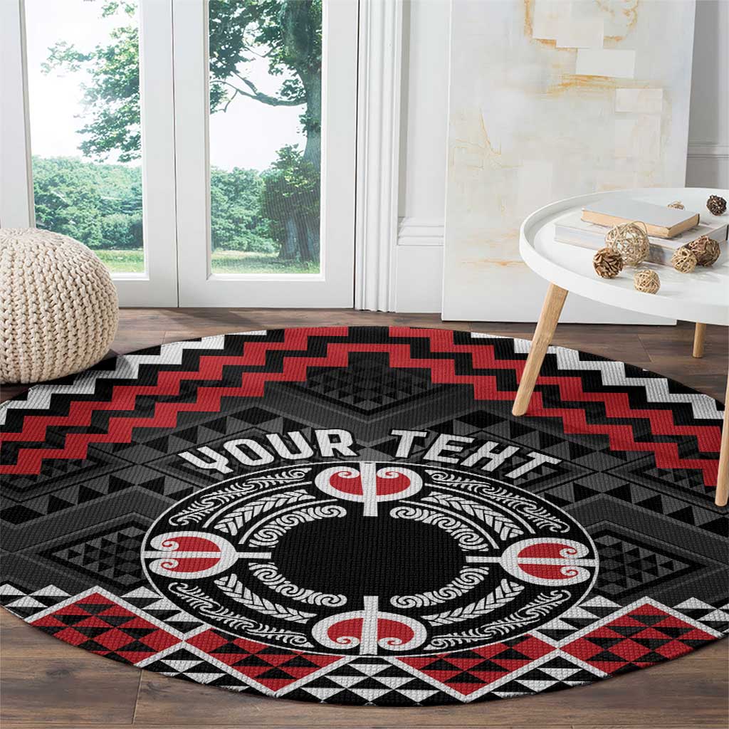 Personalised Aotearoa Niho Taniwha Motif Round Carpet Red Style LT9 - Polynesian Pride