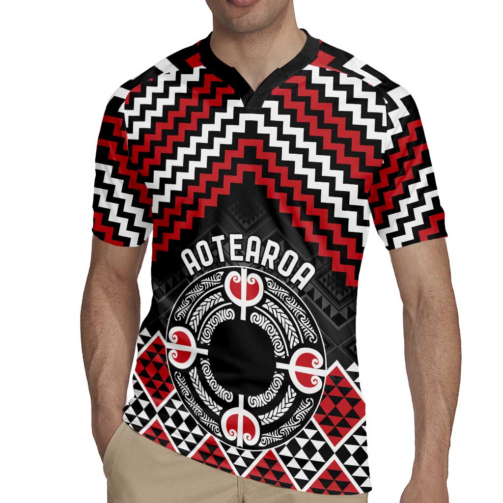 Personalised Aotearoa Niho Taniwha Motif Rugby Jersey Red Style