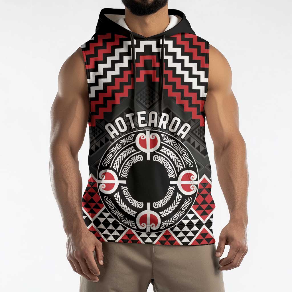 Personalised Aotearoa Niho Taniwha Motif Sleeveless Hoodie Red Style - Polynesian Pride