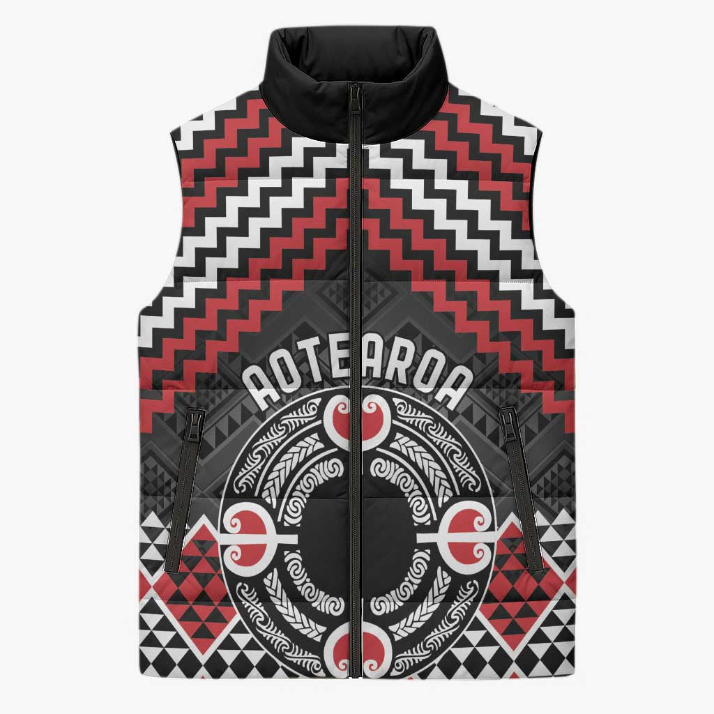 Personalised Aotearoa Niho Taniwha Motif Sleeveless Puffer Jacket Red Style - Polynesian Pride