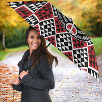 Personalised Aotearoa Niho Taniwha Motif Umbrella Red Style - Polynesian Pride