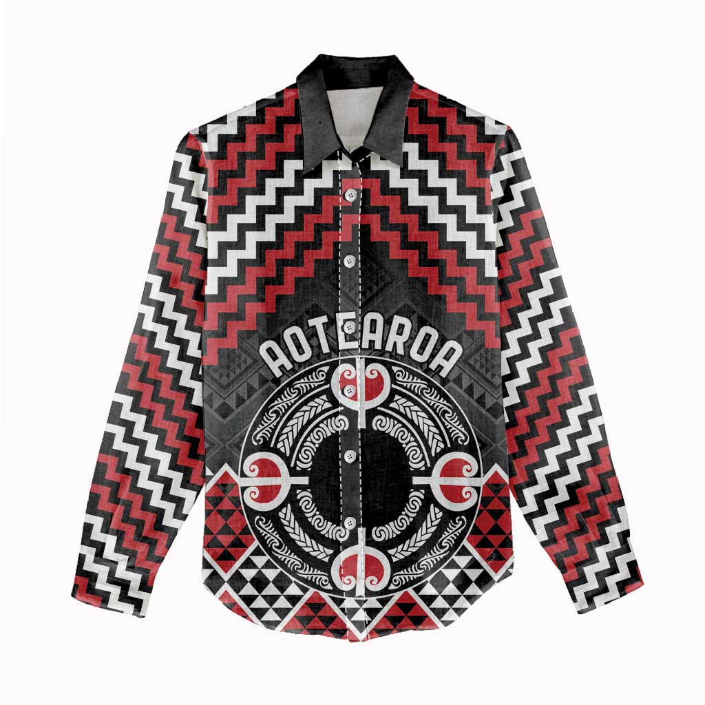 Personalised Aotearoa Niho Taniwha Motif Women Casual Shirt Red Style