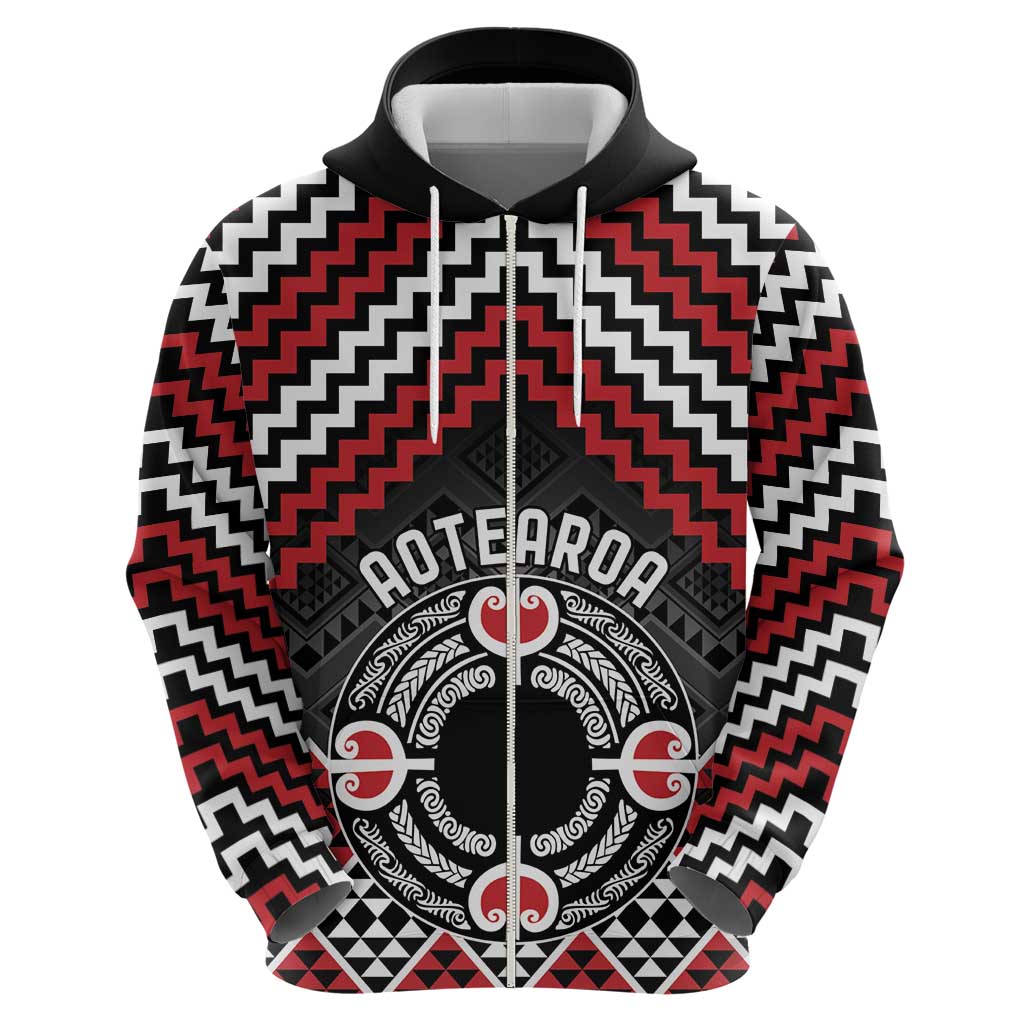 Personalised Aotearoa Niho Taniwha Motif Zip Hoodie Red Style LT9 - Polynesian Pride