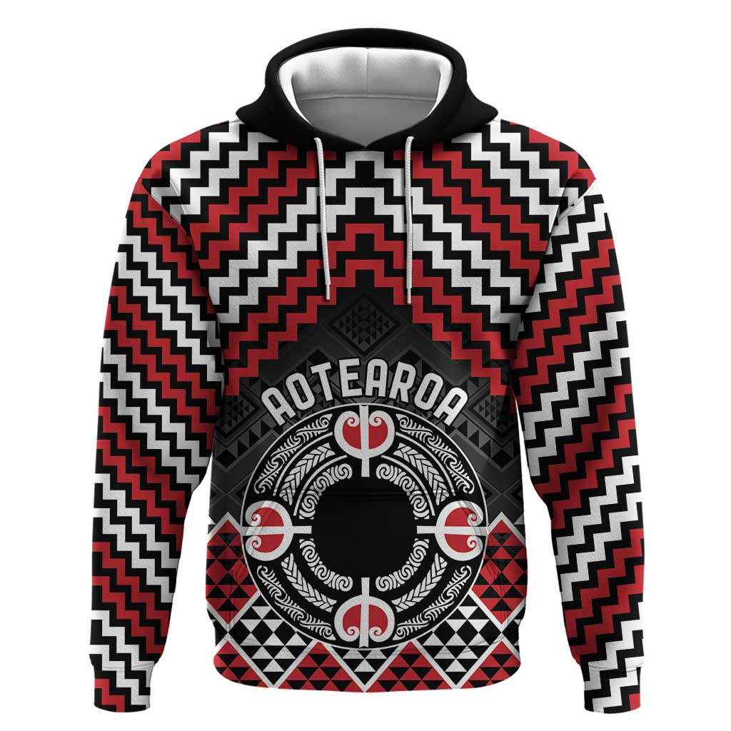 Personalised Aotearoa Niho Taniwha Motif Zip Hoodie Red Style LT9 Pullover Hoodie Red - Polynesian Pride