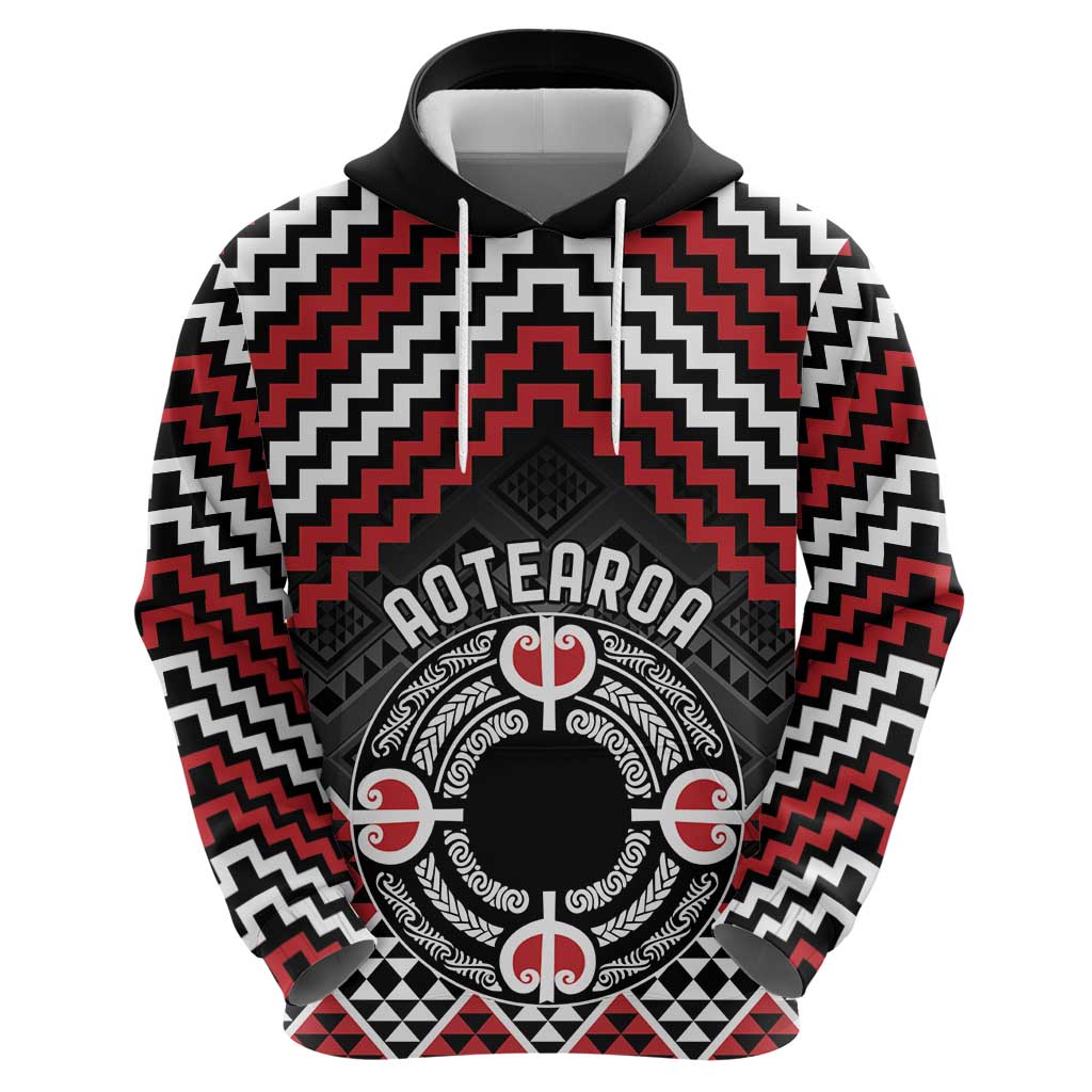 Personalised Aotearoa Niho Taniwha Motif Zip Hoodie Red Style LT9 - Polynesian Pride