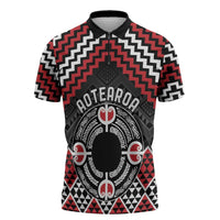 Personalised Aotearoa Niho Taniwha Motif Zipper Polo Shirt Red Style - Polynesian Pride