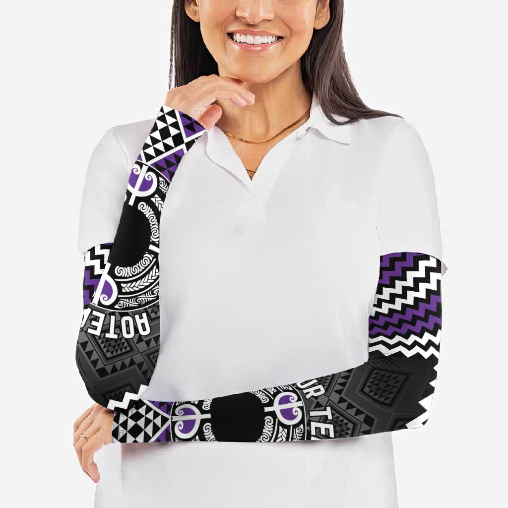 Personalised Aotearoa Niho Taniwha Motif Arm Sleeves Violet Style - Polynesian Pride