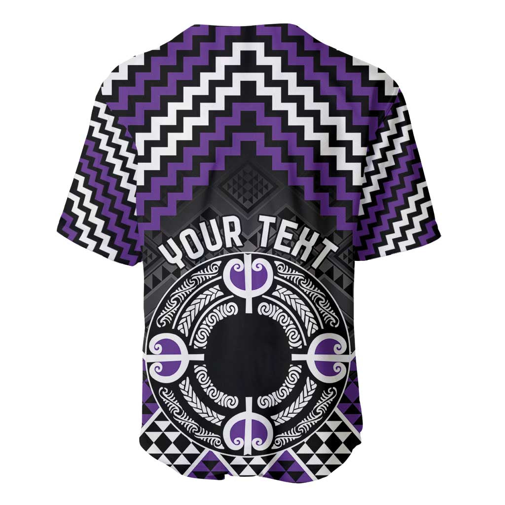 Personalised Aotearoa Niho Taniwha Motif Baseball Jersey Violet Style