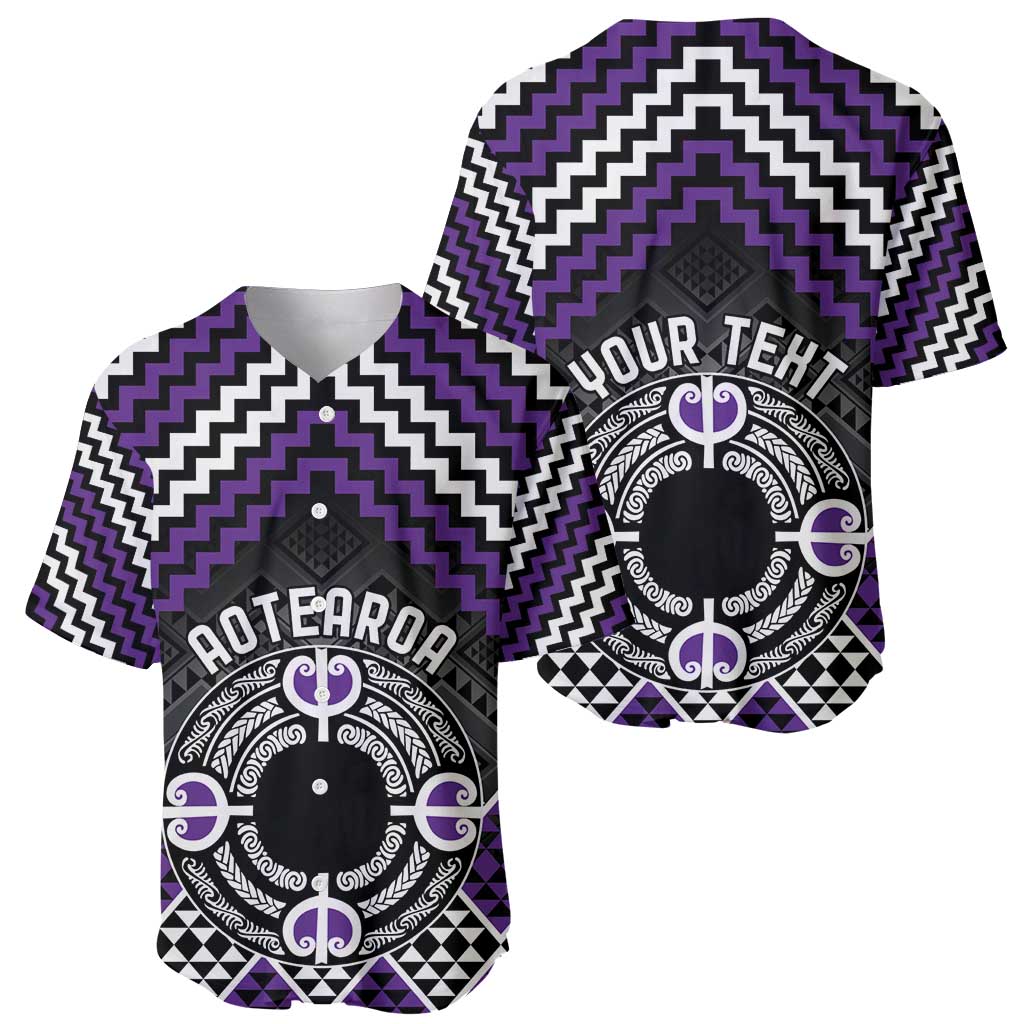 Personalised Aotearoa Niho Taniwha Motif Baseball Jersey Violet Style