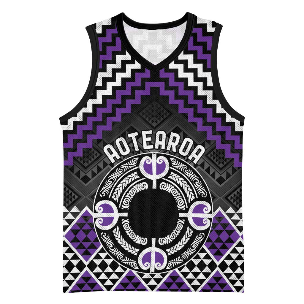Personalised Aotearoa Niho Taniwha Motif Basketball Jersey Violet Style LT9 Unisex Violet - Polynesian Pride