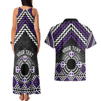 Personalised Aotearoa Niho Taniwha Motif Couples Matching Tank Maxi Dress and Hawaiian Shirt Violet Style