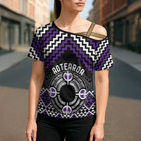 Personalised Aotearoa Niho Taniwha Motif Cross Shoulder Shirt Violet Style - Polynesian Pride