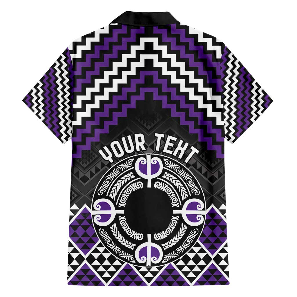 Personalised Aotearoa Niho Taniwha Motif Family Matching Off Shoulder Short Dress and Hawaiian Shirt Violet Style