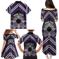 Personalised Aotearoa Niho Taniwha Motif Family Matching Puletasi and Hawaiian Shirt Violet Style