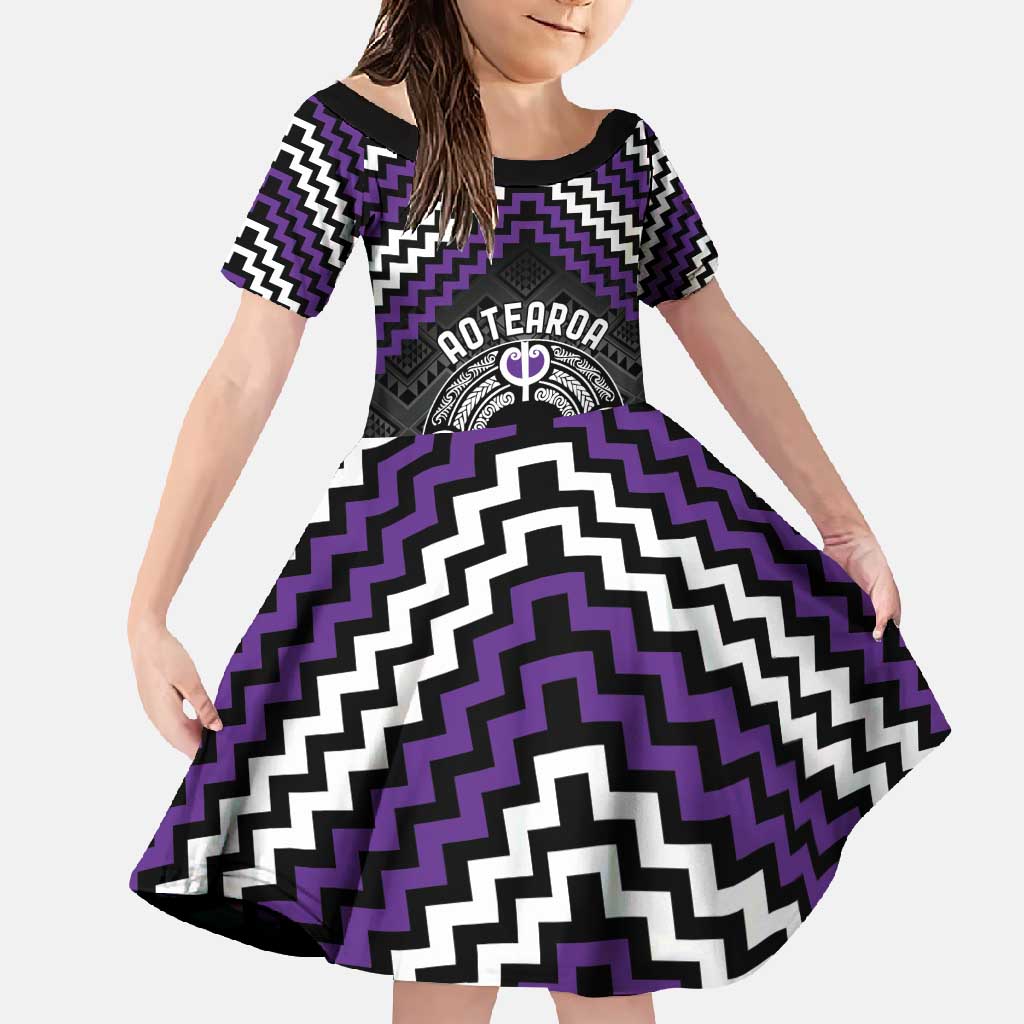 Personalised Aotearoa Niho Taniwha Motif Family Matching Tank Maxi Dress and Hawaiian Shirt Violet Style