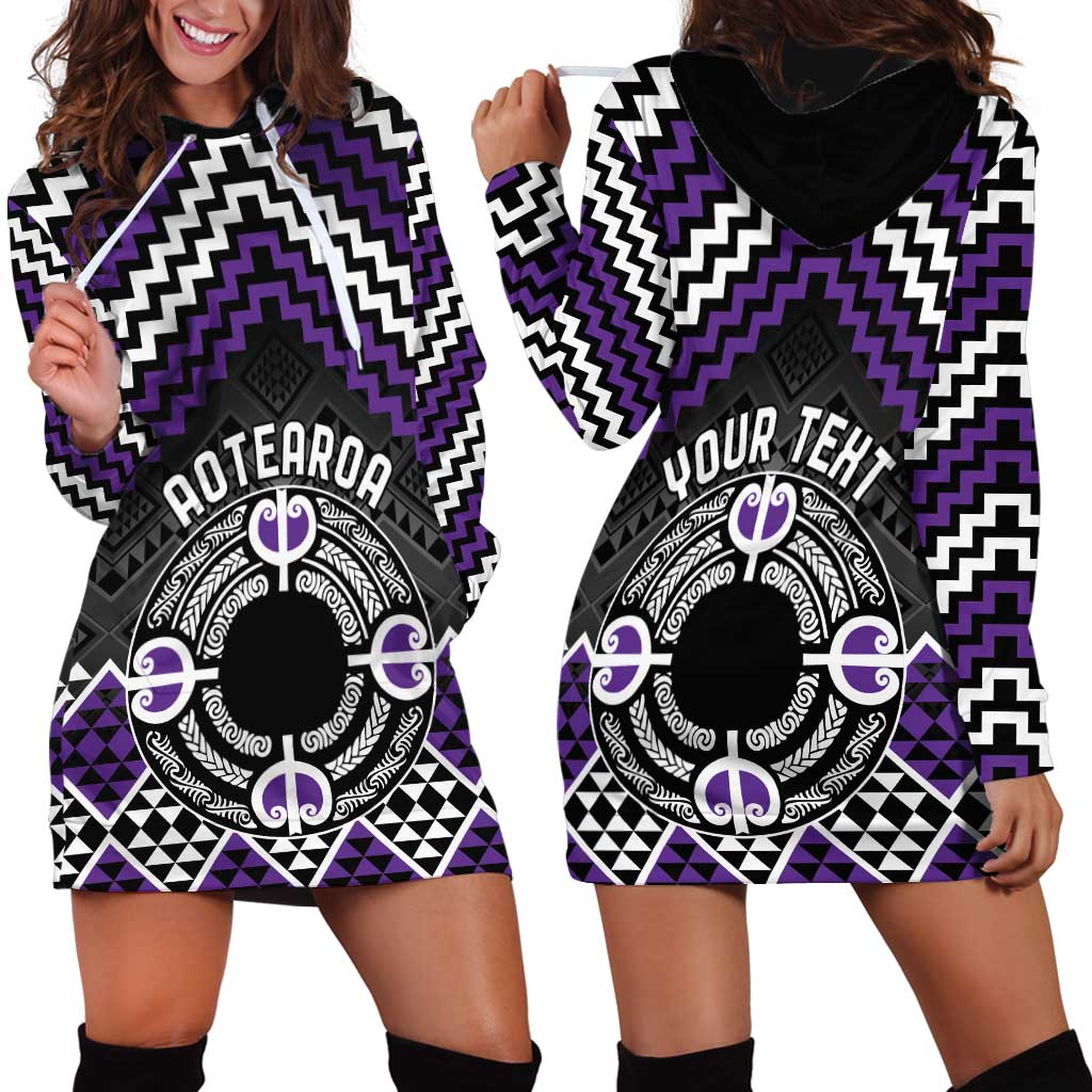 Personalised Aotearoa Niho Taniwha Motif Hoodie Dress Violet Style