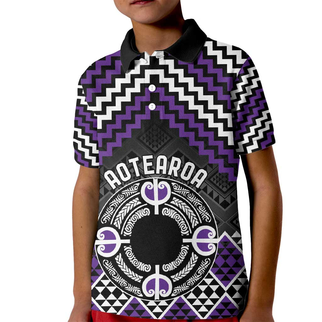 Personalised Aotearoa Niho Taniwha Motif Kid Polo Shirt Violet Style LT9 Kid Violet - Polynesian Pride