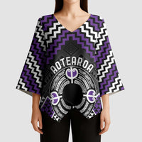 Personalised Aotearoa Niho Taniwha Motif Kimono Sleeve Blouse Violet Style - Polynesian Pride