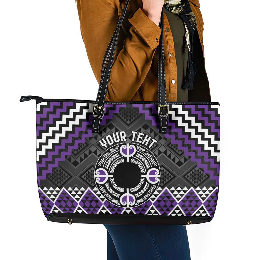 Personalised Aotearoa Niho Taniwha Motif Leather Tote Bag Violet Style