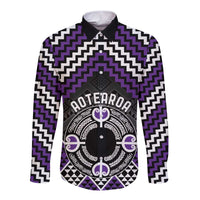 Personalised Aotearoa Niho Taniwha Motif Long Sleeve Button Shirt Violet Style