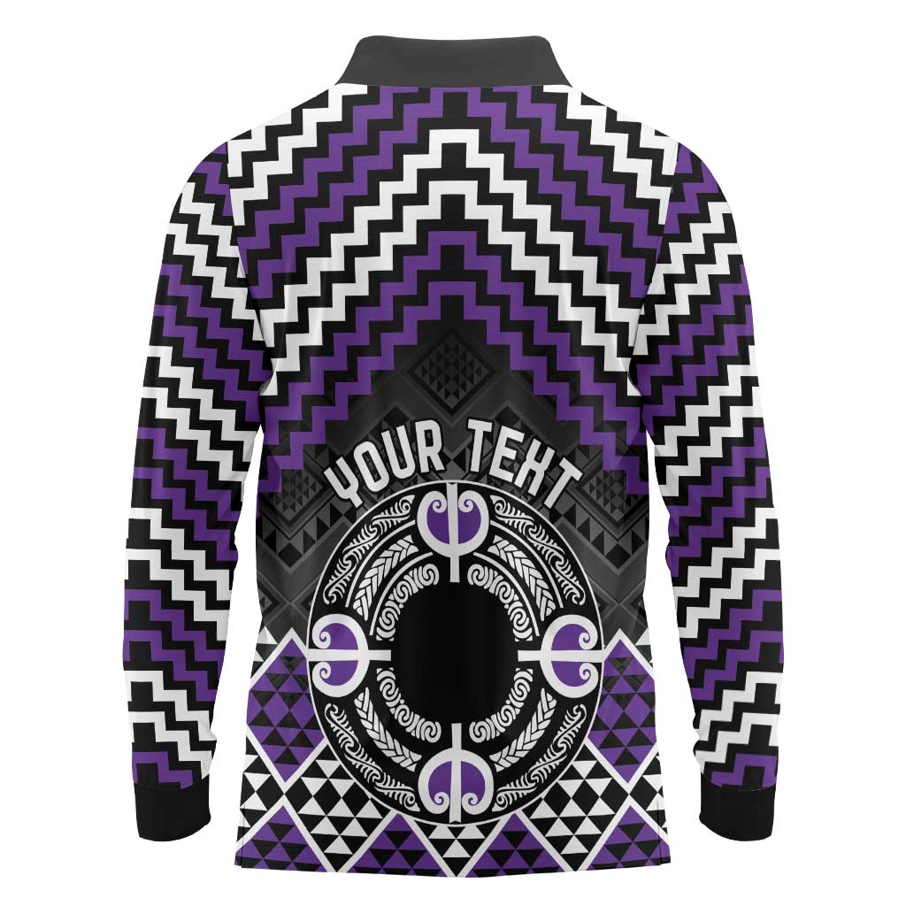 Personalised Aotearoa Niho Taniwha Motif Long Sleeve Polo Shirt Violet Style