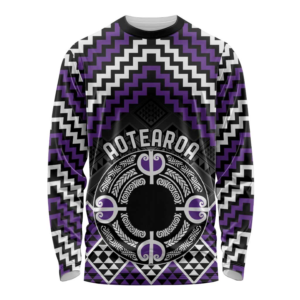Personalised Aotearoa Niho Taniwha Motif Long Sleeve Shirt Violet Style