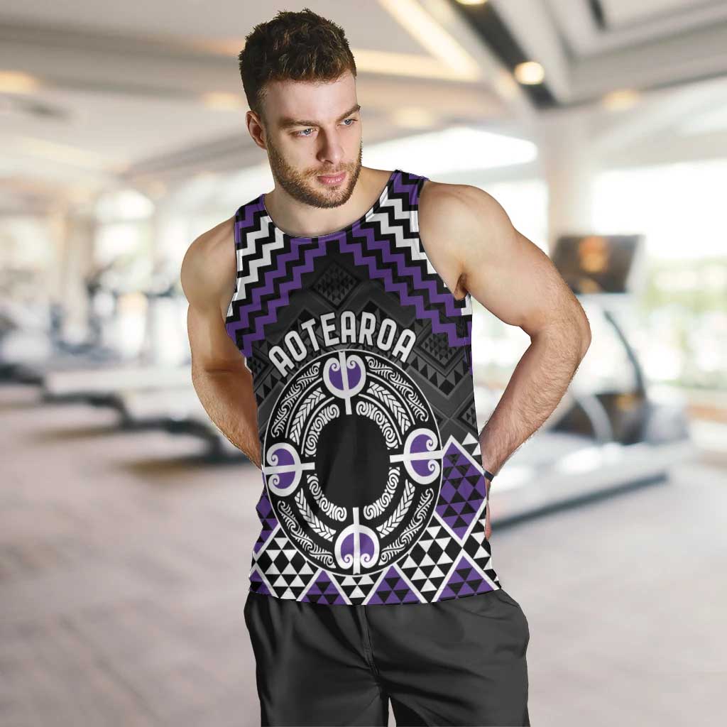 Personalised Aotearoa Niho Taniwha Motif Men Tank Top Violet Style