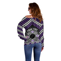 Personalised Aotearoa Niho Taniwha Motif Off Shoulder Sweater Violet Style