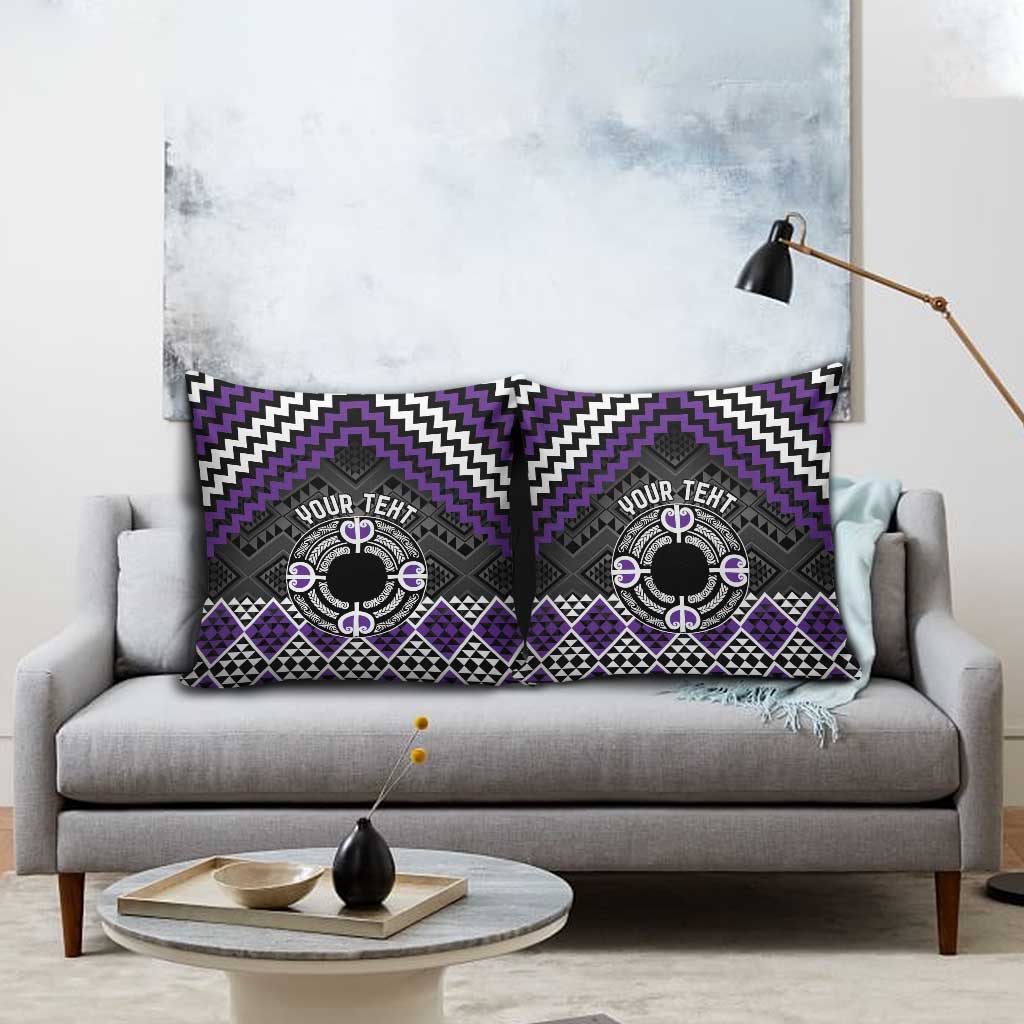 Personalised Aotearoa Niho Taniwha Motif Pillow Cover Violet Style - Polynesian Pride