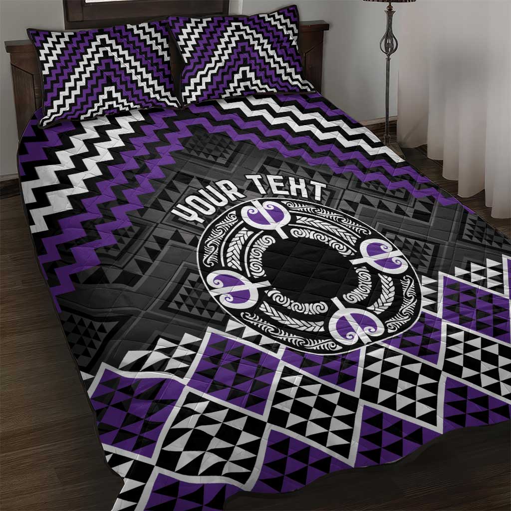 Personalised Aotearoa Niho Taniwha Motif Quilt Bed Set Violet Style LT9 Violet - Polynesian Pride