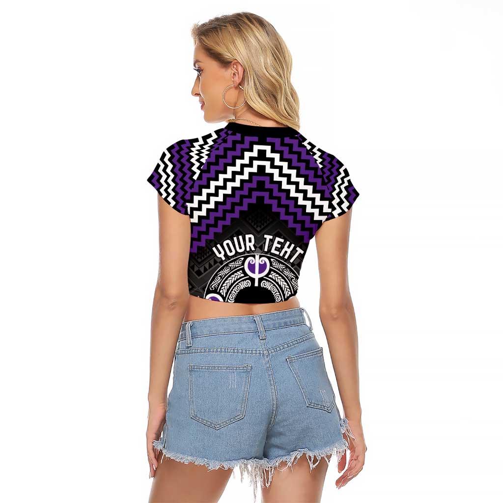 Personalised Aotearoa Niho Taniwha Motif Raglan Cropped T Shirt Violet Style