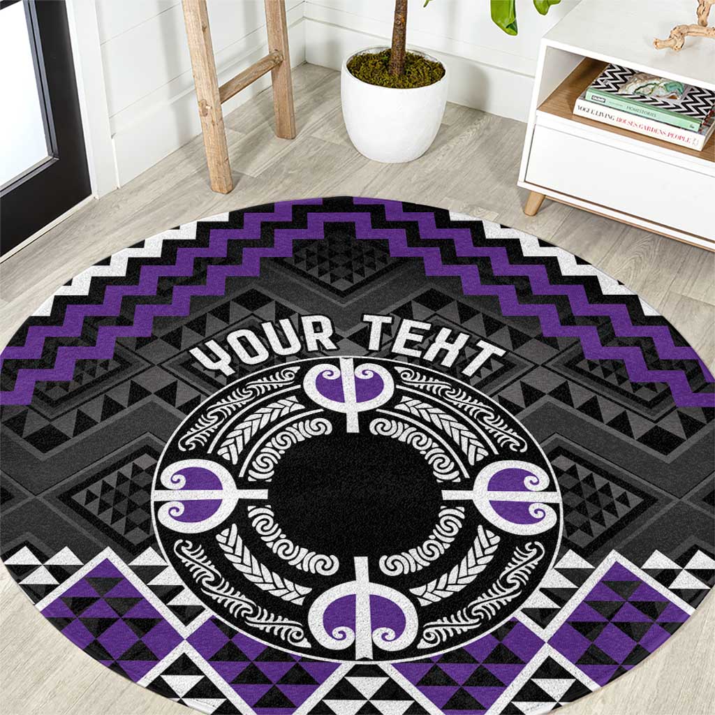 Personalised Aotearoa Niho Taniwha Motif Round Carpet Violet Style LT9 Violet - Polynesian Pride