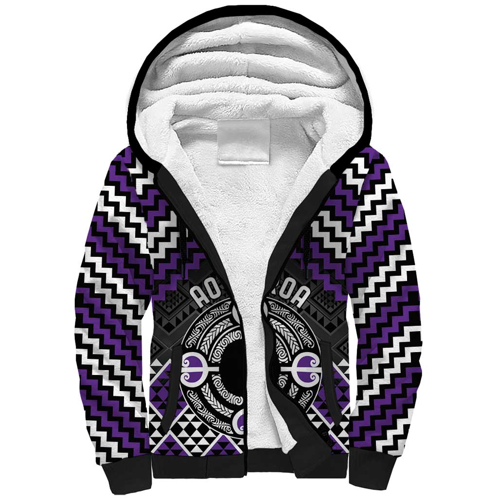 Personalised Aotearoa Niho Taniwha Motif Sherpa Hoodie Violet Style
