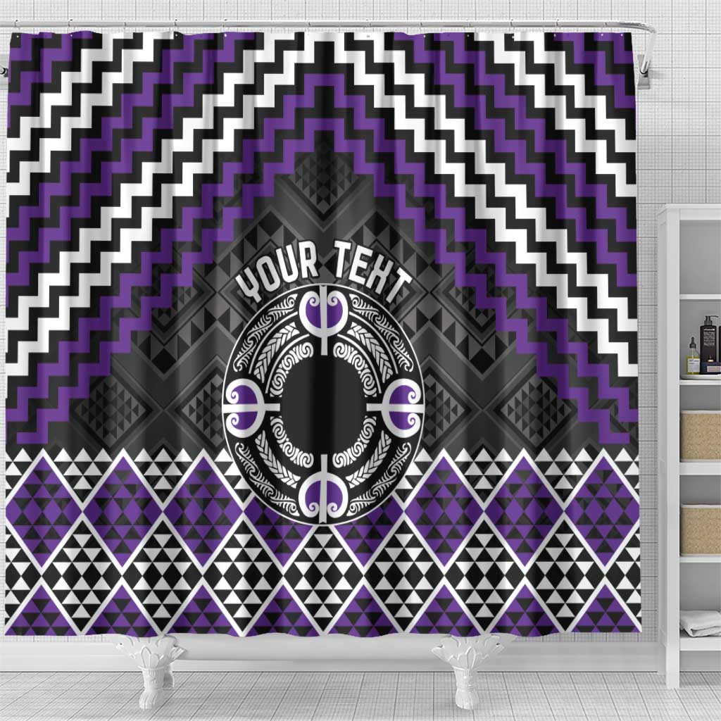 Personalised Aotearoa Niho Taniwha Motif Shower Curtain Violet Style LT9 - Polynesian Pride