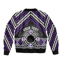 Personalised Aotearoa Niho Taniwha Motif Sleeve Zip Bomber Jacket Violet Style