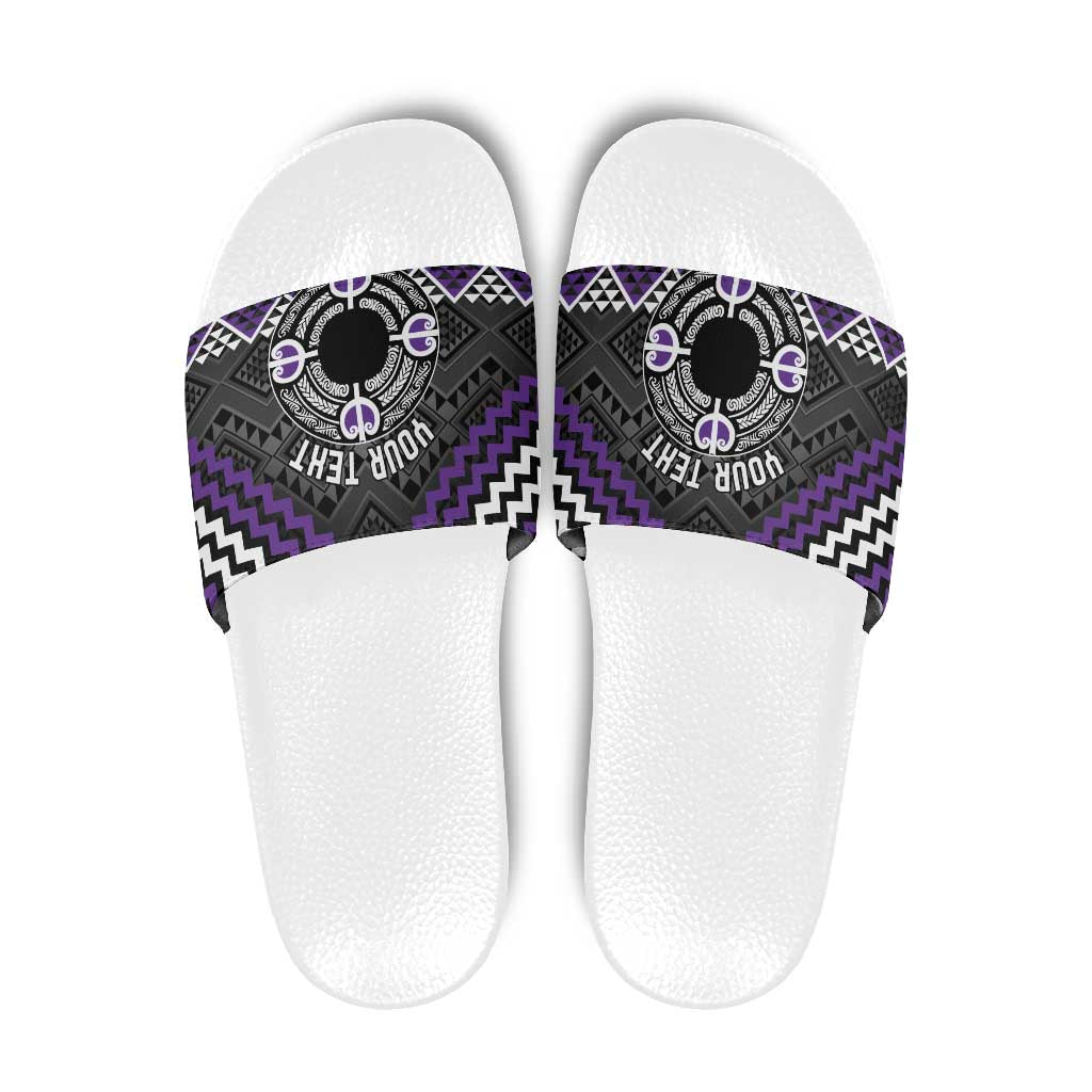 Personalised Aotearoa Niho Taniwha Motif Slide Sandals Violet Style - Polynesian Pride