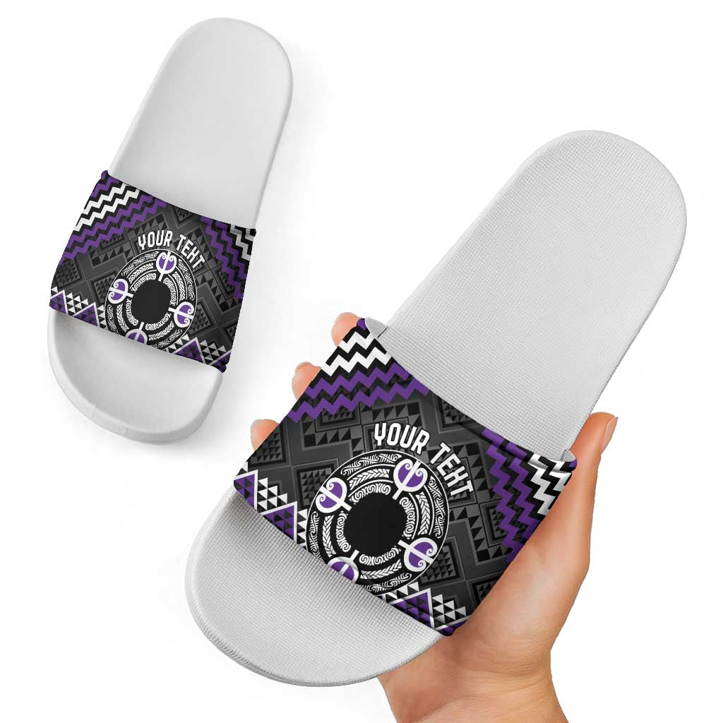 Personalised Aotearoa Niho Taniwha Motif Slide Sandals Violet Style - Polynesian Pride