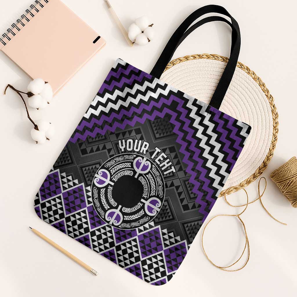 Personalised Aotearoa Niho Taniwha Motif Tote Bag Violet Style LT9 Black Strap One Size Violet - Polynesian Pride