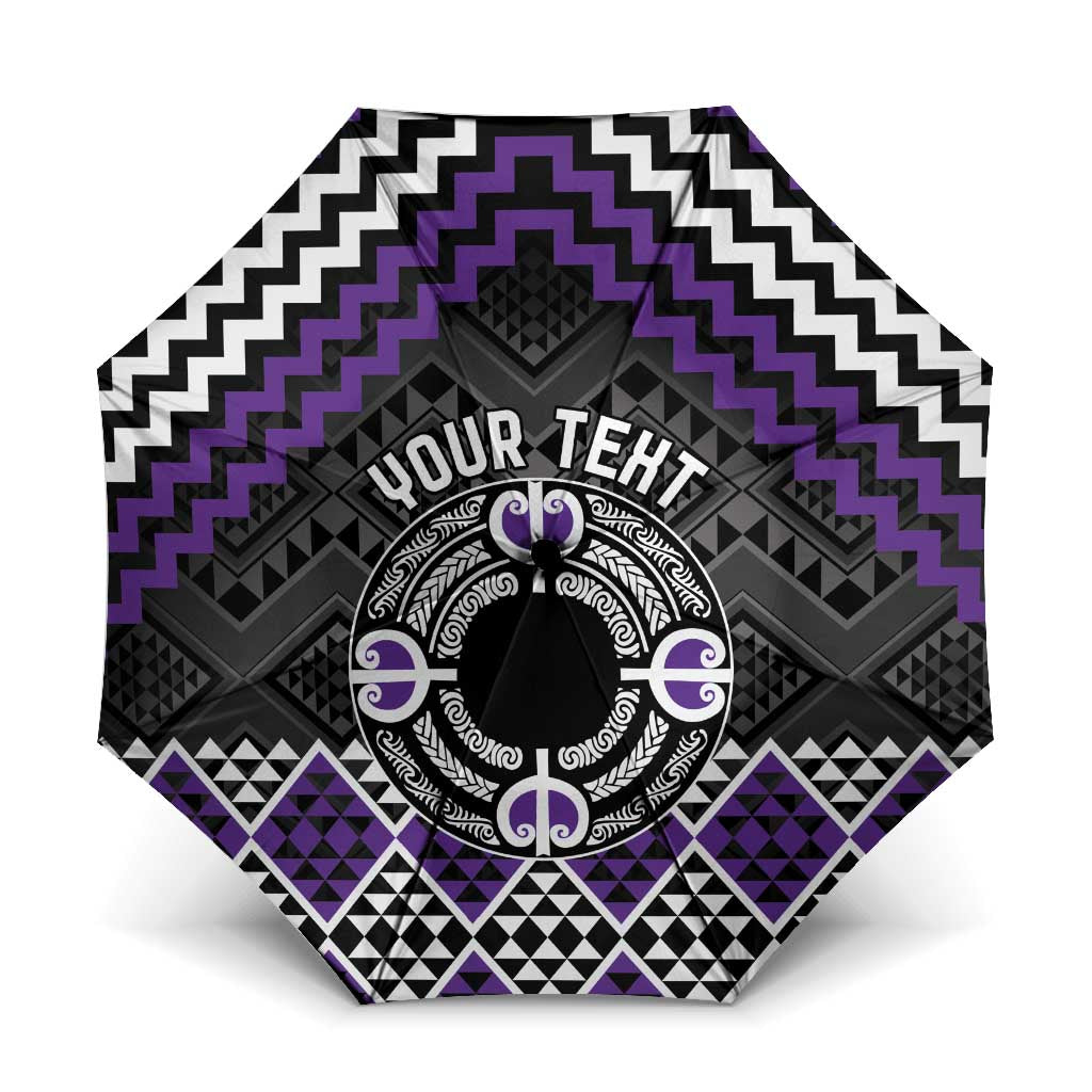 Personalised Aotearoa Niho Taniwha Motif Umbrella Violet Style LT9 One Size Folded 11.42 inch Opened Diameter 37.4 inch Violet - Polynesian Pride