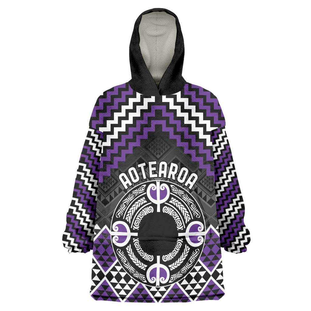 Personalised Aotearoa Niho Taniwha Motif Wearable Blanket Hoodie Violet Style